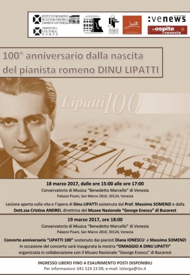 Evenimente aniversare “LIPATTI 100”  la Conservatorul de Muzică “Benedetto Marcello” din Veneția